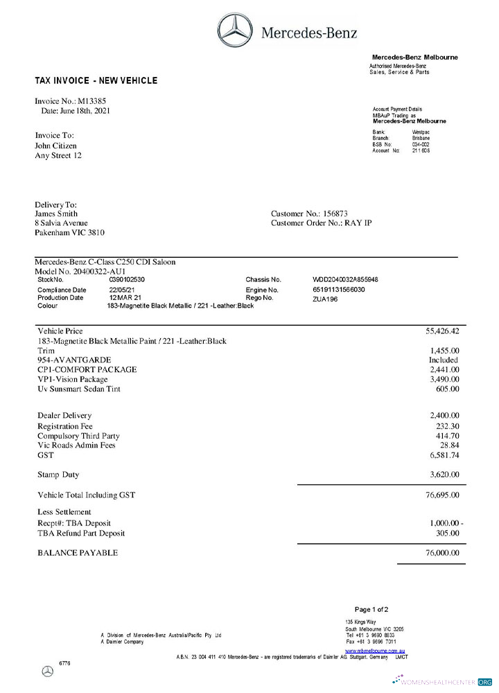 Download USA Mercedes Benz invoice template Photoshop template